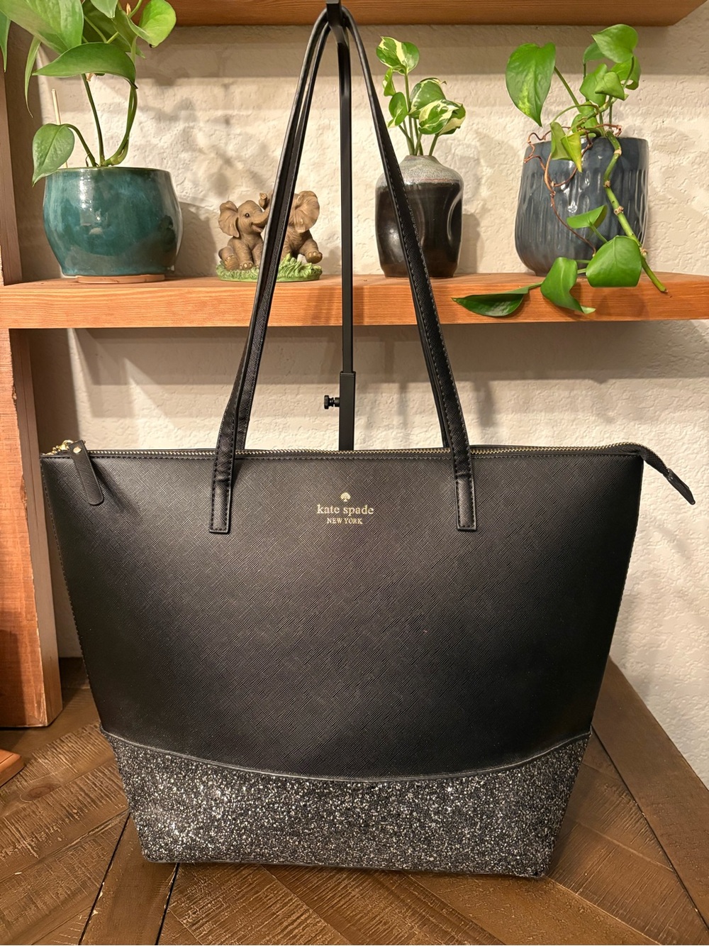 kate spade Black Tote with Glitter Base